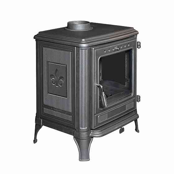 Піч-камін чавунна Hosseven 8005N 7 кВт чорна матова буржуйка на дровах зі склом верхній або задній димохід Київ