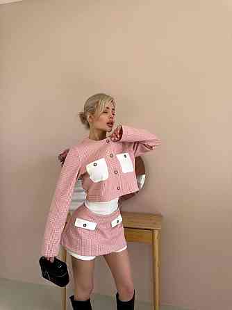 Женский спелый костюм тройка клетка шерсть; шорты вавилка Пудра, 42/44 Одесса