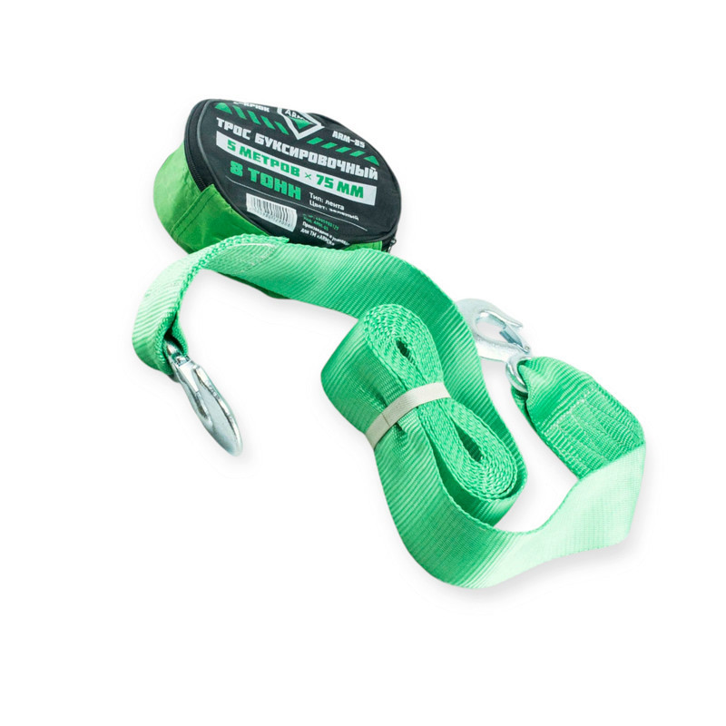 Трос лента 8 т х 5,0м х 75мм крюк/зеленый/сумка armer буксир. Мукачево - изображение 1