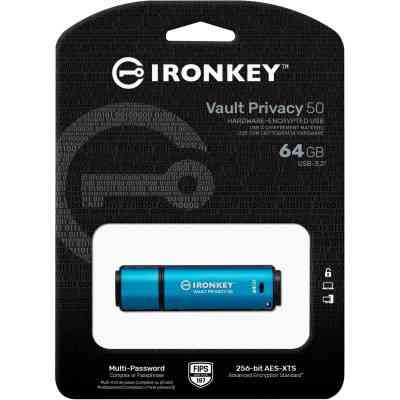 USB флеш накопичувач Kingston 64GB IronKey Vault Privacy 50 Blue USB 3.2 (IKVP50/64GB) Вінниця