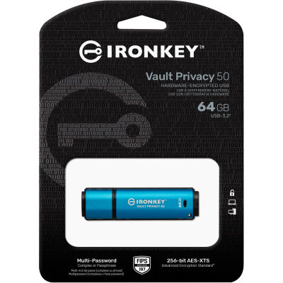 USB флеш накопичувач Kingston 64GB IronKey Vault Privacy 50 Blue USB 3.2 (IKVP50/64GB) Вінниця - фото 5