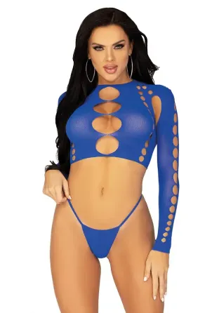 Комплект Leg Avenue Long sleeve crop top & string Royal Blue One Size Львов