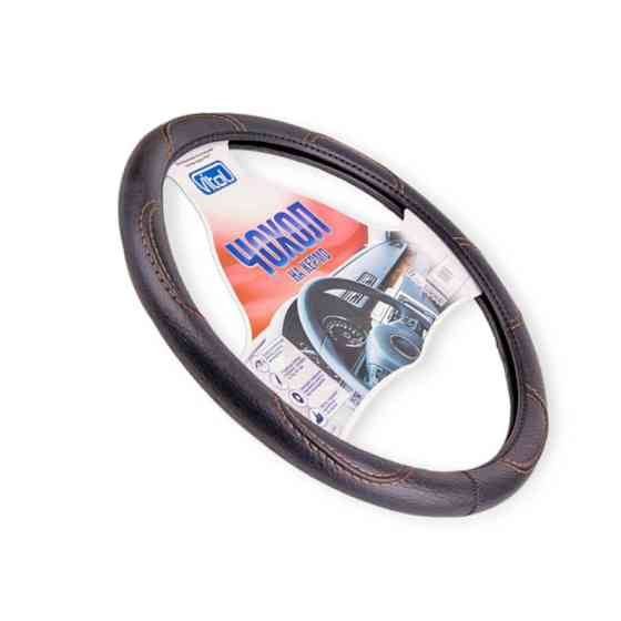 Чехол руля xxl кожзам (44 - 46 см) черный коричневая нить Мукачево