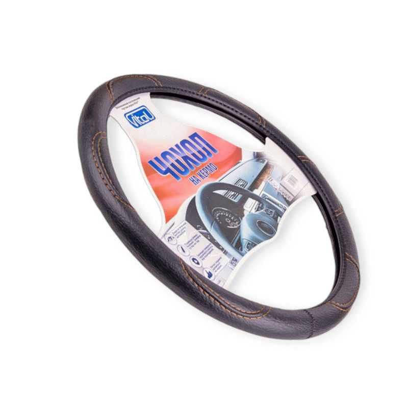 Чохол керма xxl шкірозамінник (44 - 46 см) чорний коричнева нитка Мукачево - фото 1