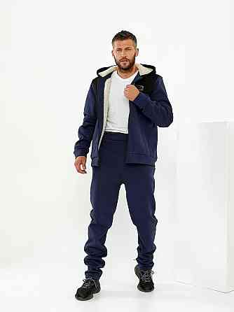 Чоловічий теплий зимовий спортивний костюм на хутрі Синьо-чорний 56/58 Харків