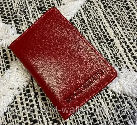 Червона шкіряна жіноча обкладинка для авто документів та id карти ST Leather Київ