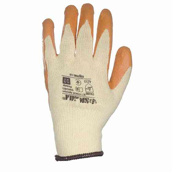 Трикотажные перчатки с частичным латексным покрытием кринкл р10 (оранжевый, манжет) SIGMA (9445461) Ровно