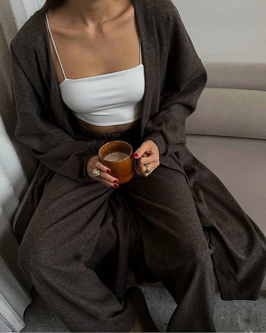 Женский базовый костюм двойка: кардиган и штаны палаццо из двустороннего ангоры Одесса - изображение 5