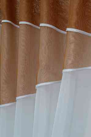 Кухонные шторы VR-Textil № 091к с ламбрекеном и подвязками коричневый с белым 280х170 см (50-786) Киев