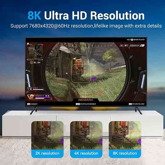 Кабель Vention DisplayPort, 2 м, v1.4  чорний, 8K 60 Hz, 4K 144Hz, 2K 165Hz, 1080P 240Hz (HCCBH) Киев