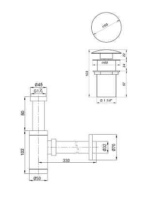 Сифон металевий з донним клапаном з переливом Globus Lux GS-32-105-03A Луцьк
