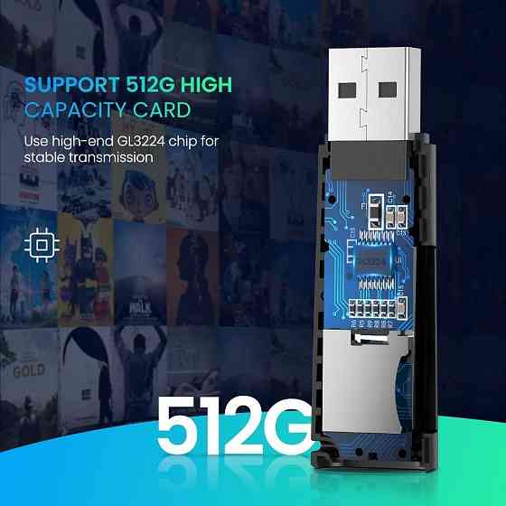 Кардридер USB 3.0 TF/SD Ugreen 60722 c поддержкой карт до 512Гб (Черный) Николаев