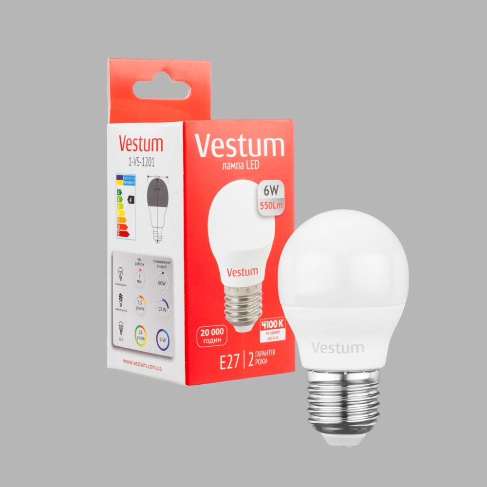 Светодиодная лампочка для дом шарик E27 6W 4100K Vestum Киев - изображение 3