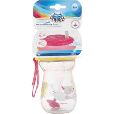 Поильник-непроливайка Canpol babies со складной силиконовой трубочкой и утяжелением 350 мл Котик Розовый (56/521) Винница