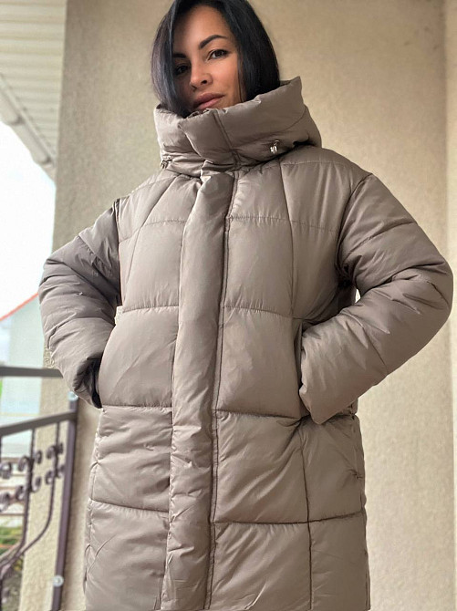 Куртка женская Lady Yep 9045 длинная бедра с капюшоном пальто коричневая, коричневый, 42 Киев - изображение 4