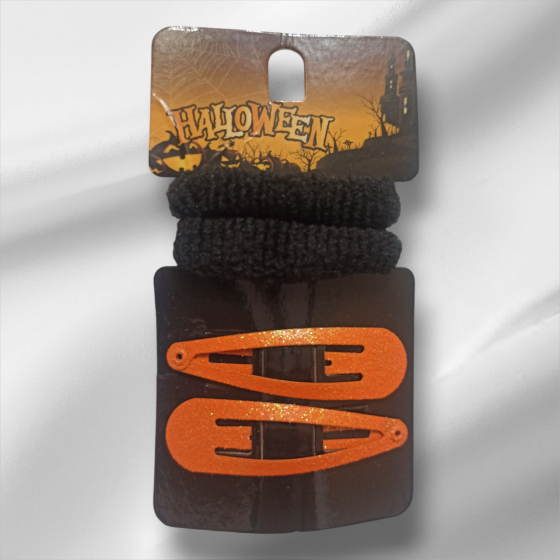 Набір 2 шпильки блискучих помаранчевий та 2 резинки чорний для волос на Хелловін Київ