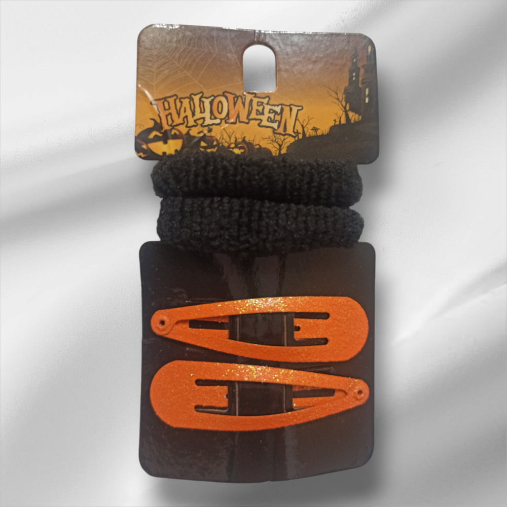 Набор 2 заколки блестящих оранжевый и 2 резинки черный для волос на Хэллоуин Киев - изображение 2