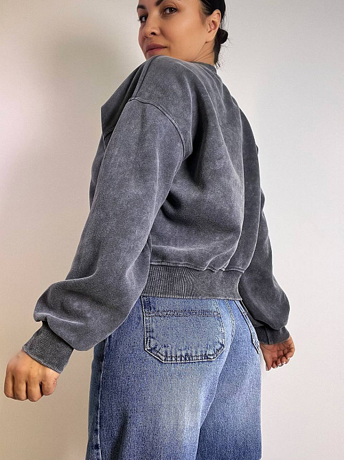 Свитшот женский Joy One 25177 оверсайз свободный крой средняя длина вареный тай-дай one size, графит, one size Киев - изображение 14