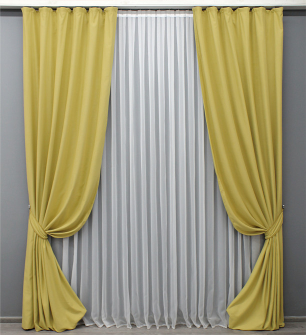 Комплект готовых штор VR-Textil Нубук однотонный № 1520ш Светло-золотистый 150х290 см 2 шт (33-0401) Киев - изображение 10