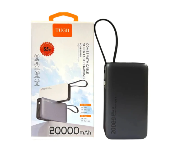 Power Bank TUGII Y65 20000 мАг, PD 65Вт, QC 22.5Вт, для ноутбука та MacBook, швидка зарядка Одеса
