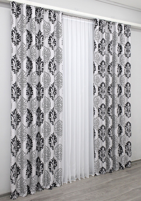 Комплект готових штор VR-Textil Блекаут-софт Корона № 1273ш(Б) Сірий з чорним 150х275 см 2шт (33-0112) Київ - фото 4