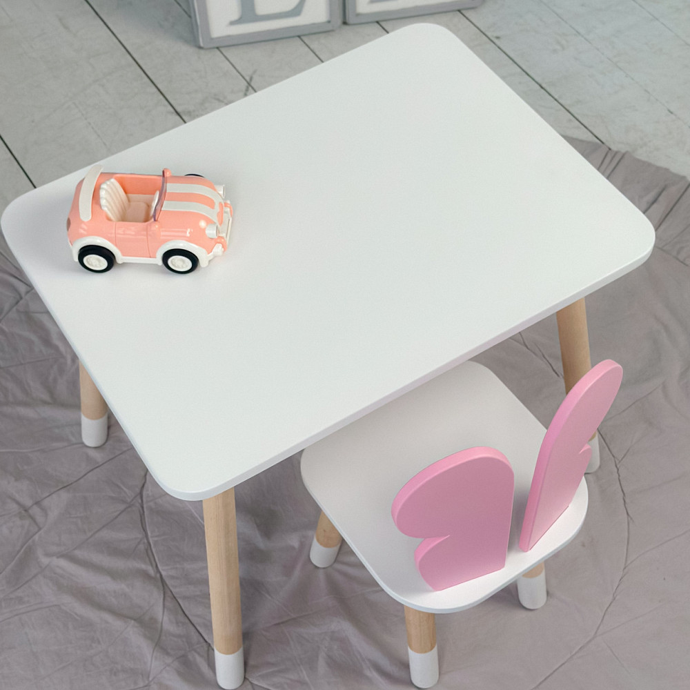 Дитячий прямокутний стіл та стільчик рожевий метелик з білим сидінням. Дитячий  білий столик Київ - фото 5