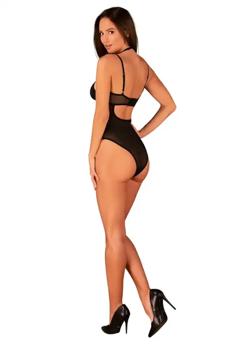 Прозоре боді Obsessive Selinne teddy XS/S Black, дрібна сітка, подвійні бретелі Львів - фото 7