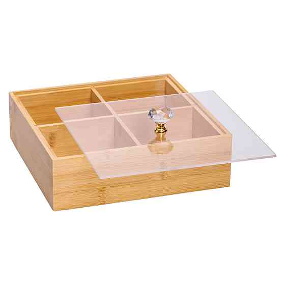 Yiwu Менажниця дерев'яна на 4 секції з кришкою для закусок 22×22×8 (см) квадратна HB-40-2 Киев