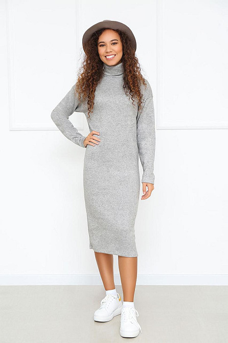 Тепле ангорове плаття міді з високим коміром "Amina" оптом | Норма Сірий, 46-48 Київ - фото 4