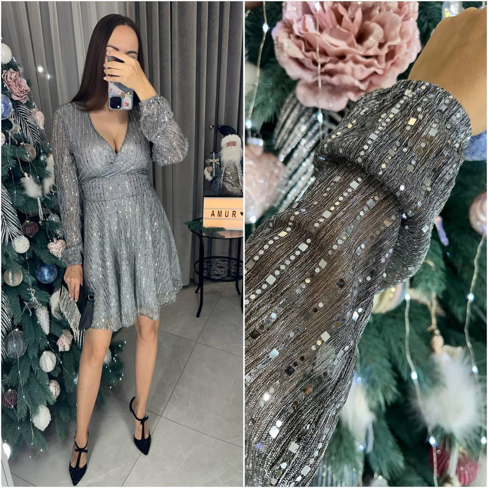 Жіноче святкова блискуча сукня міні з паєтками Сталевий, 52/54 Одеса - фото 3