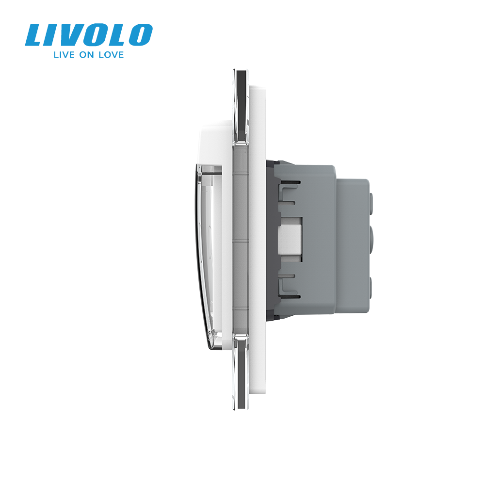 LIVOLO Сенсорний вимикач + розетка вологозахисна з кришкою IP44, з заземленням, біла скляна рам Коломия - фото 2