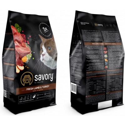 Сухий корм для кішок Savory Adult Cat Sensitive Digestion Fresh Lamb and Turkey 400 г (4820232630075) Вінниця - фото 2