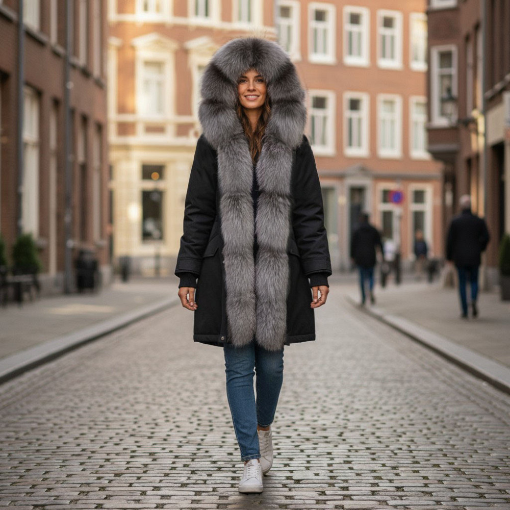 Парка женская с мехом чернобурки Черный 46 95см Харьков - изображение 1