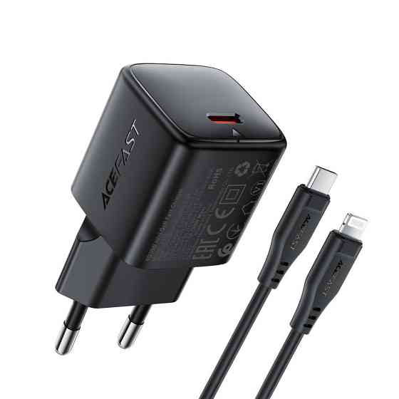 Мережевий зарядний пристрій з кабелем ACEFAST A118 PD30W mini GaN USB-C fast charger set (P16) Black Одеса