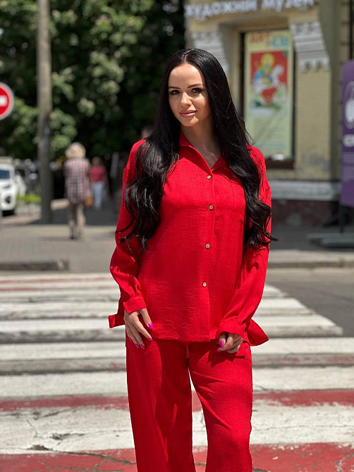 Жіночий легкий костюм-двійка з льону Червоний XS/S Харків - фото 2