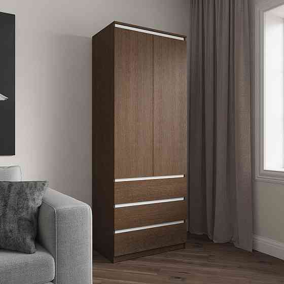 Шафа для одягу VAYS R-16 Венге Темний-Білі планки, 3 шухляди, полиці, без ручок, ЛДСП, 80×50×211 см – для спальні, вітальні, передпокою Львів