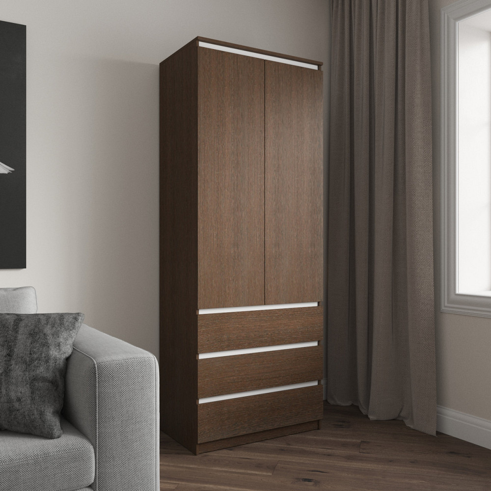Шкаф для одежды VAYS R-16 Венге Темный-Белые планки, 3 ящика, полки, без ручек, ЛДСП, 80×50×211 см – для спальни, гостиной, прихожей Львов - изображение 1