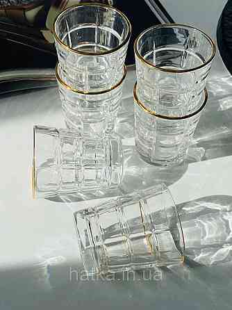 Набір чарок 6 шт. 55 мл "Фортеця" прозорий із золотим обідком для дому та ресторану Київ