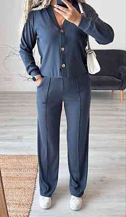 Женский стильный повседневный костюм двойка: кардиган на пуговицах + брюки трикотажный рубчик Графит, 42/44 Одесса