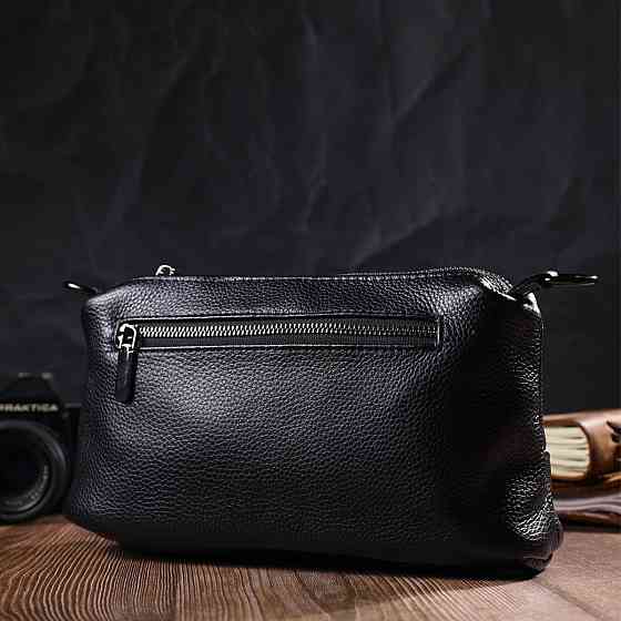 Зручна сумка на три відділення з натуральної шкіри 22094 Vintage Чорна Київ