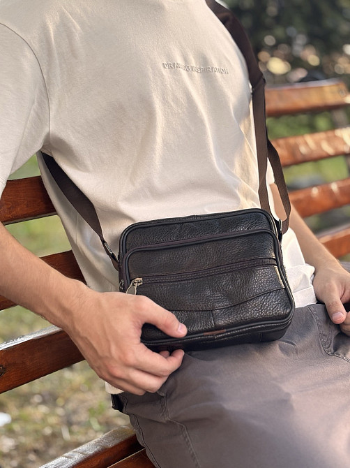 Горизонтальна зручна сумка з ручкою для чоловіків з натуральної шкіри Vintage 22940 Коричневий Київ - фото 1