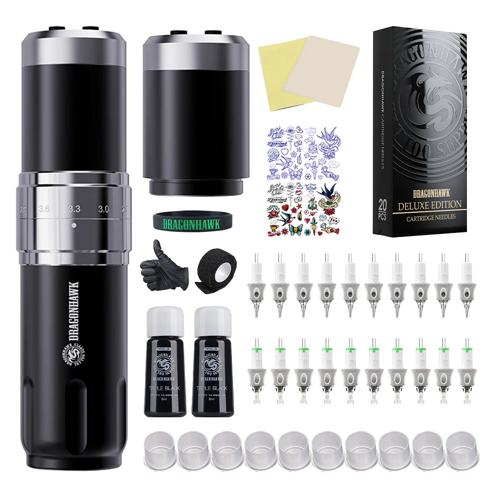 Безпровідний набір, машинка для татуювання Dragonhawk Fold3 з 2 змінними батареями Луцьк - фото 1
