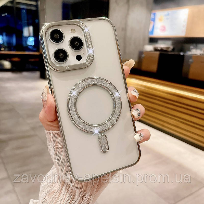 Iphone 16 Pro Чехол магнит Стразы Diamond (серебро) Одесса - изображение 1