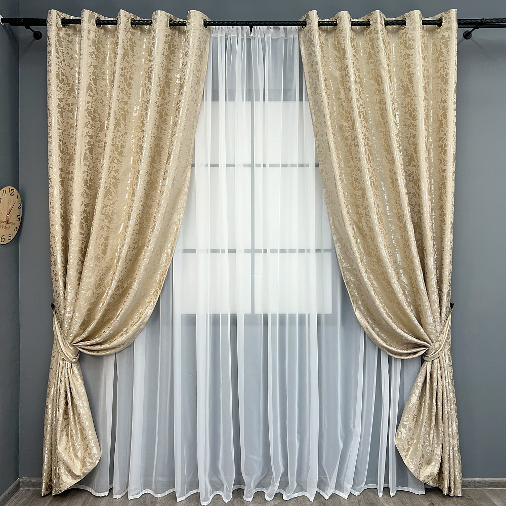 Комплект штор на люверсах VR-Textil Лен мрамор Pavliani ХО № 1270ш Бежевый 150х250 см 2 шт (37-0122) Киев - изображение 12