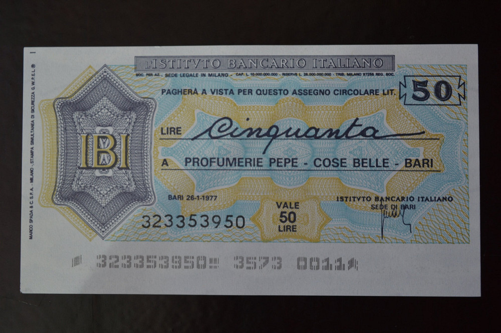 Чек. Италия 50 Лир 1977год (ЧК-1) ЛОТ 9 Полтава - изображение 1