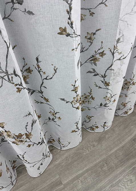 Тюль батист, колекція "Flora" колір білий з коричневим 1905т Київ - фото 7