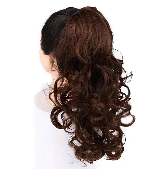 Перука хвіст каштановий. Волосся шиньйон хвилястий. Накладний хвіст із затискачами. Шиньйон для шатенок 51 см Київ - фото 2