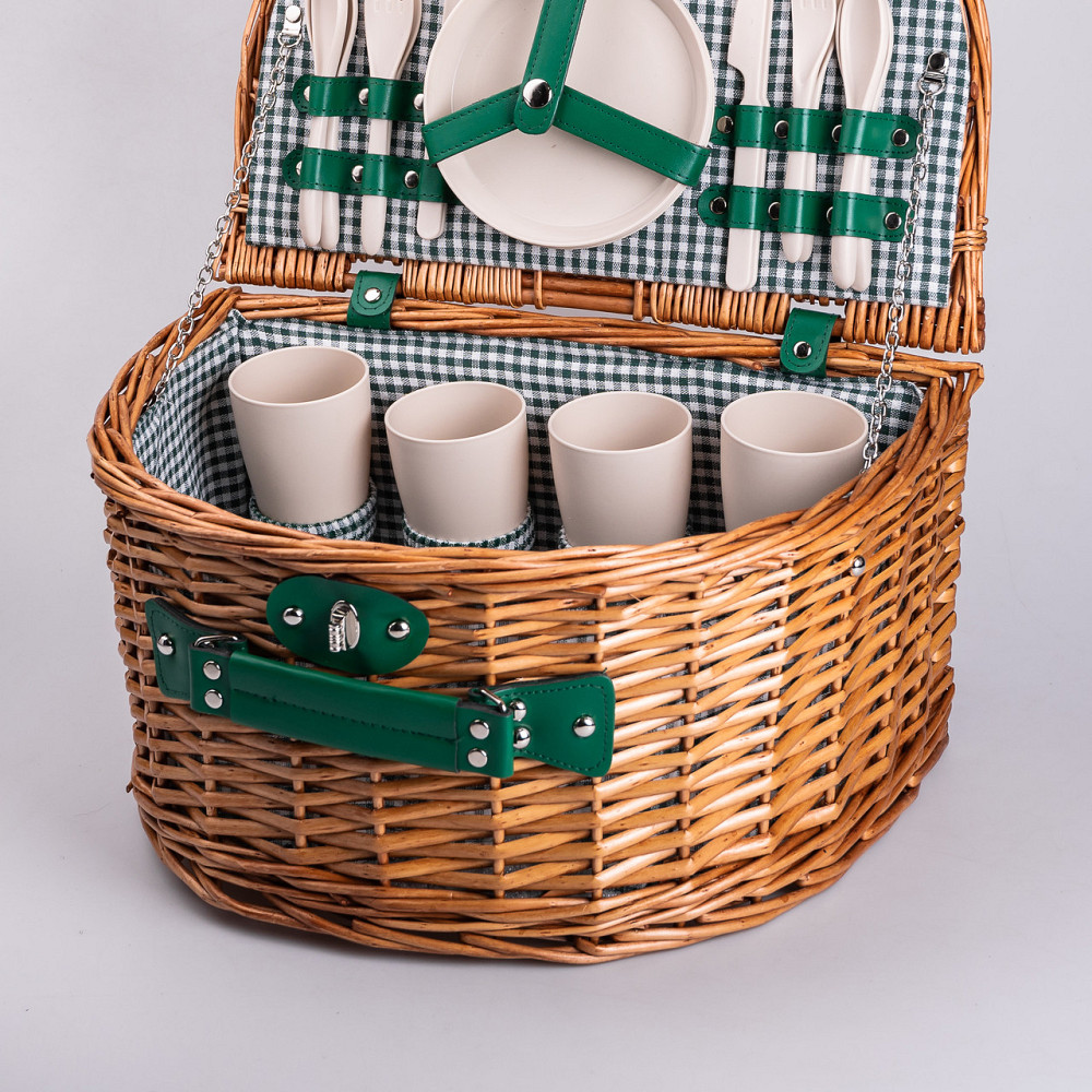 Кошик плетений для пікніка з посудом на 4 персони 41х31х22 см набір посуду туристичний для кемпінгу HP-ZQ-2 Коломия - фото 3