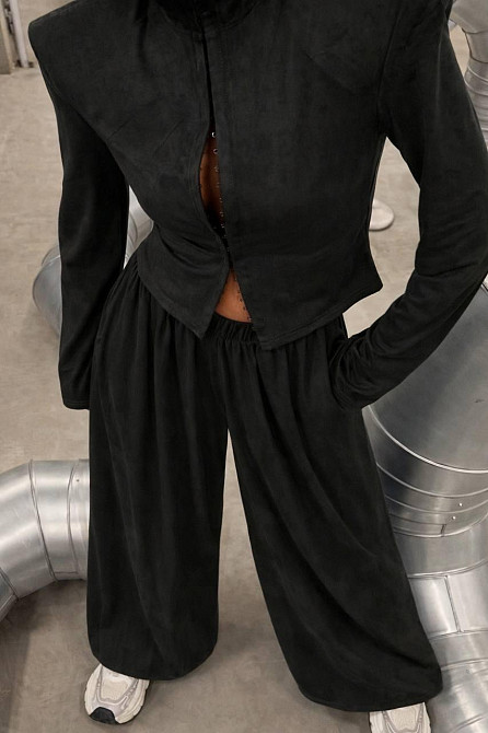 Жіночий стильний повсякденний костюм із замшільника дайвінгу Чорний, 44/46 Одеса - фото 3