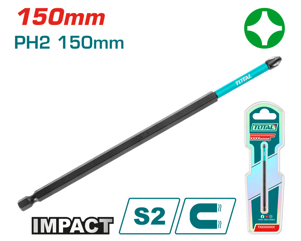 Викрутна насадка TOTAL TACIM71PH2150, PH2, 150 мм (7090272) Київ - фото 1